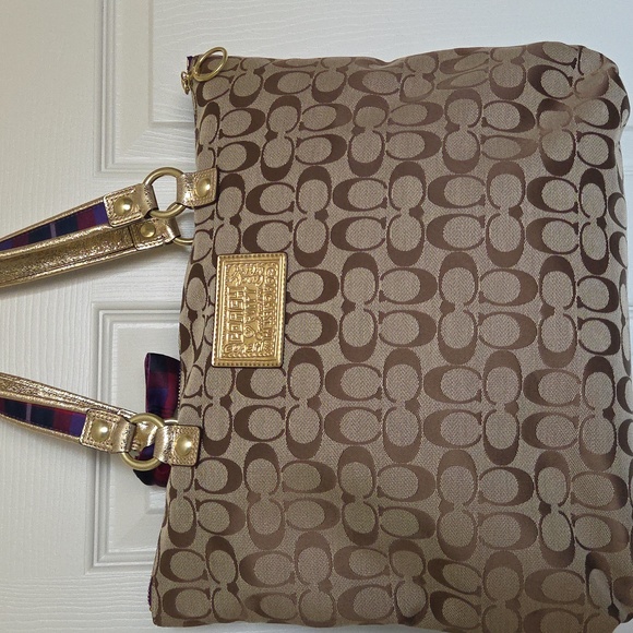 Coach RARE Poppy Signature Applique Tartan Multi Limited Edition Glam Tote - Picture 10 of 16